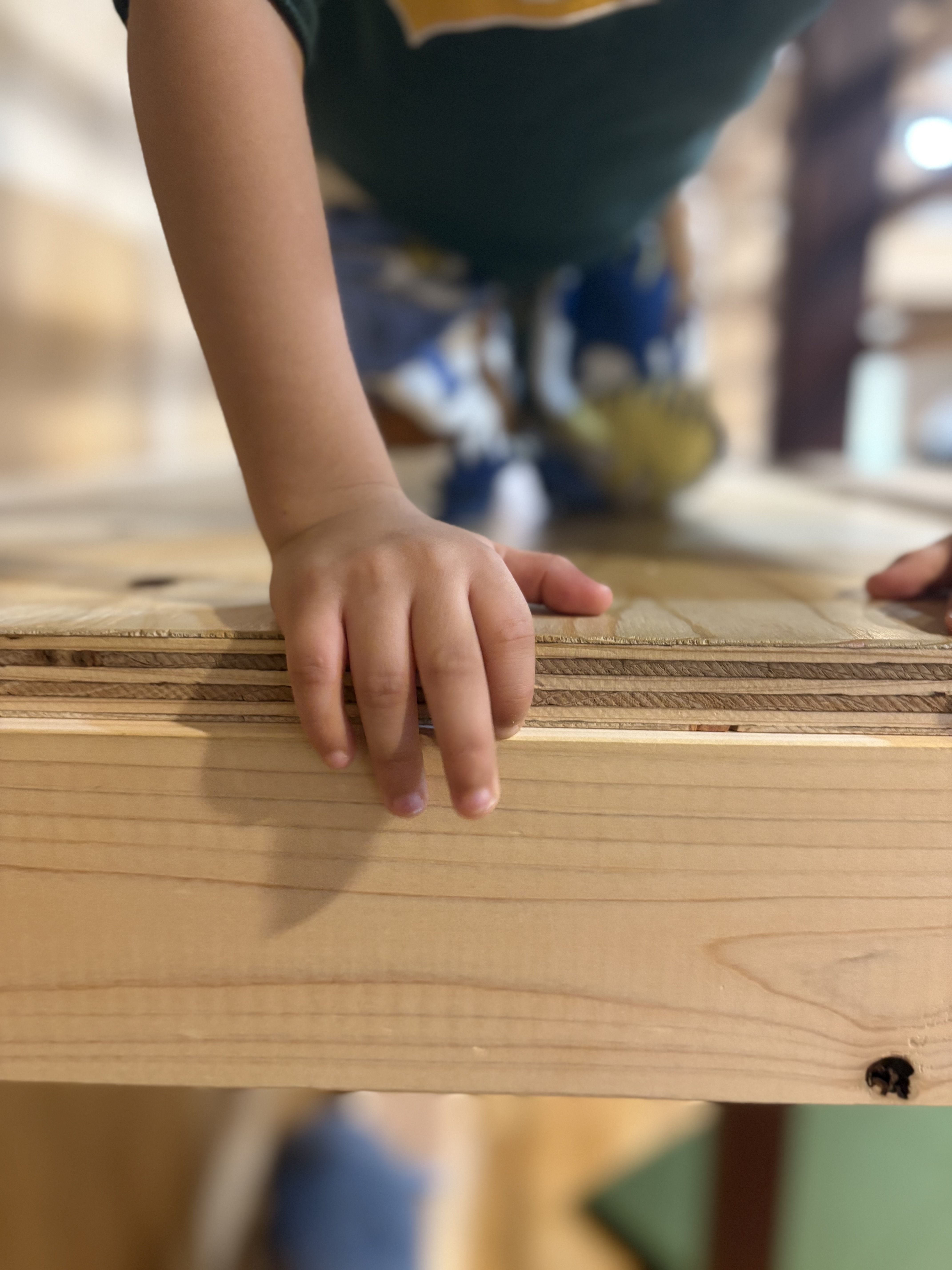 2階から覗き込む姿。少し高くて怖いけど、お兄ちゃんや、お姉ちゃんたちは降りていたから、いつかは挑戦したいと思っている。