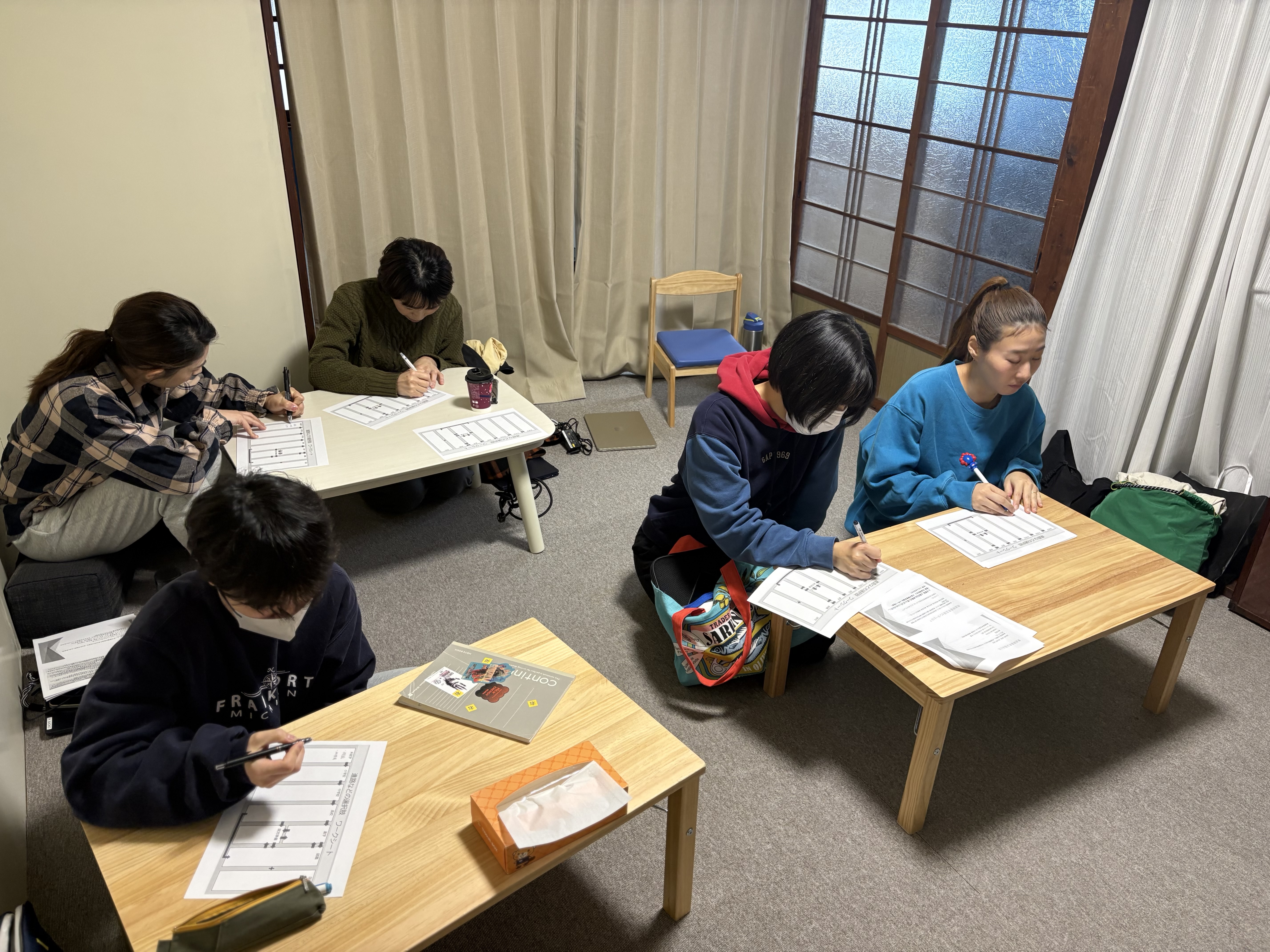 真剣に研修を受けるスタッフ。
ワークシートを使っての学びの様子。