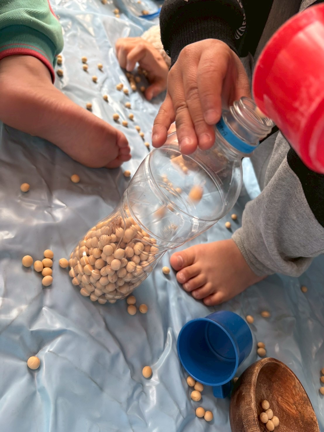 運命の第一歩。」

靴下を脱ぎ、おそるおそる大豆の上に足を乗せる瞬間のアップ。指先が「ギュッ」と動く、感覚の反応。