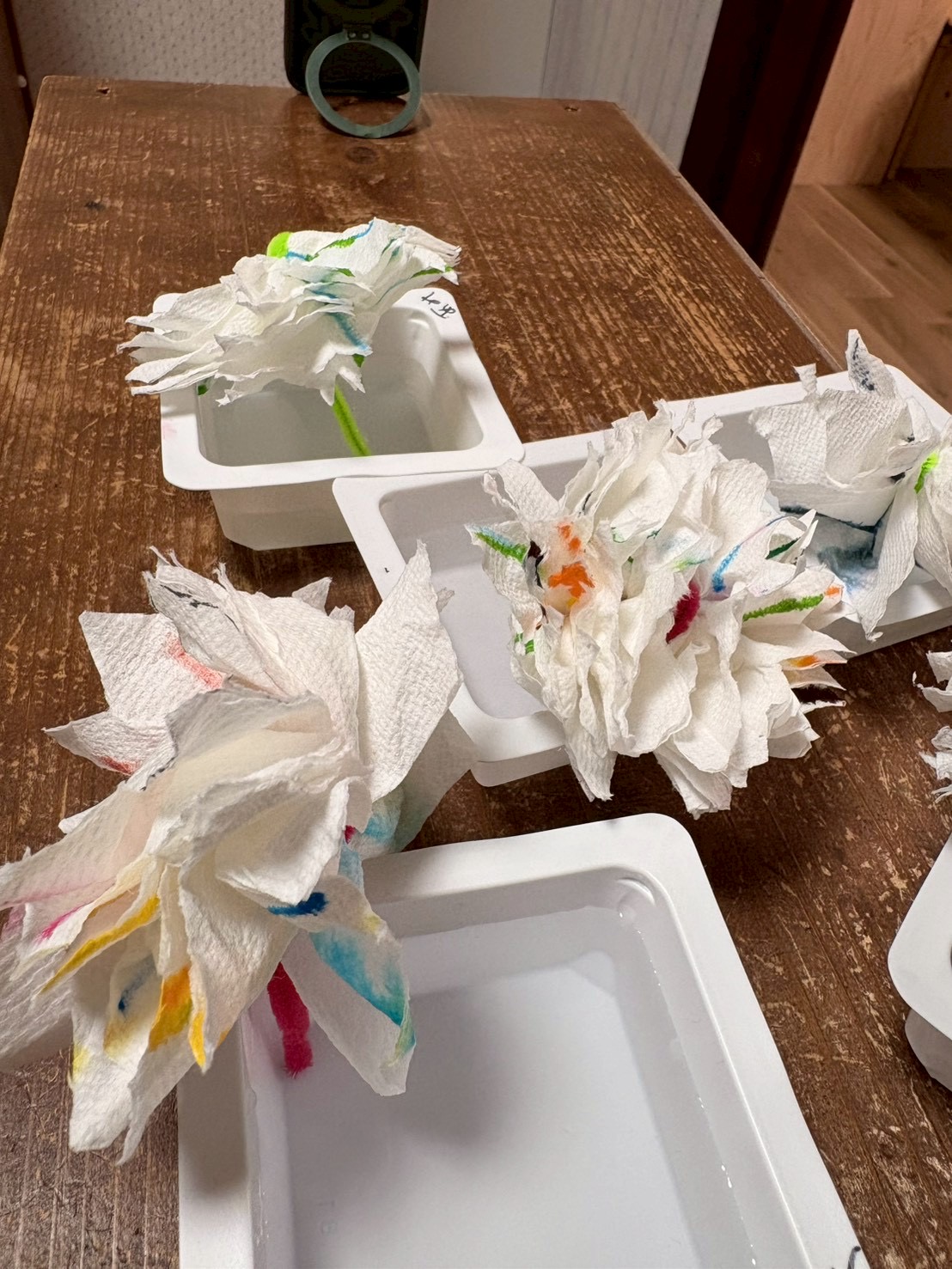 「水の浸透を、じっと見守る。」

視線をペーパーと同じ高さにして、色がのぼる速さを観察する「追視」のトレーニング。