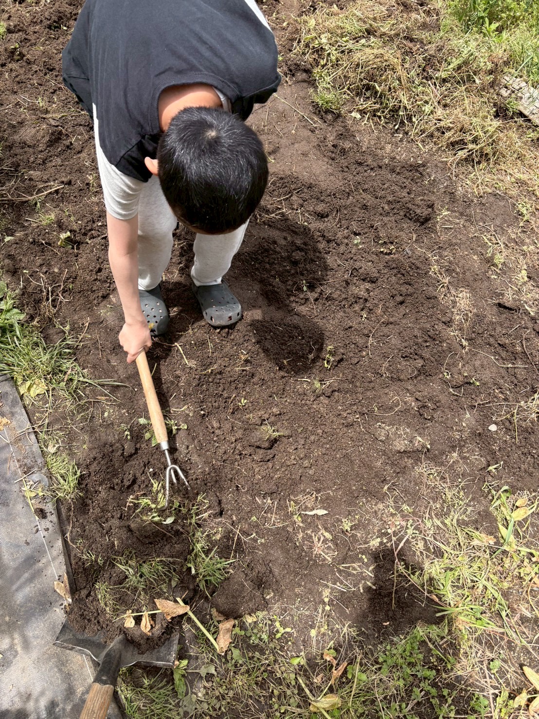 「土の匂い、春の香り。」

掘り返したばかりの湿った土の匂いを、「どんな匂い？」とくんくん嗅いでみる五感刺激のカット。