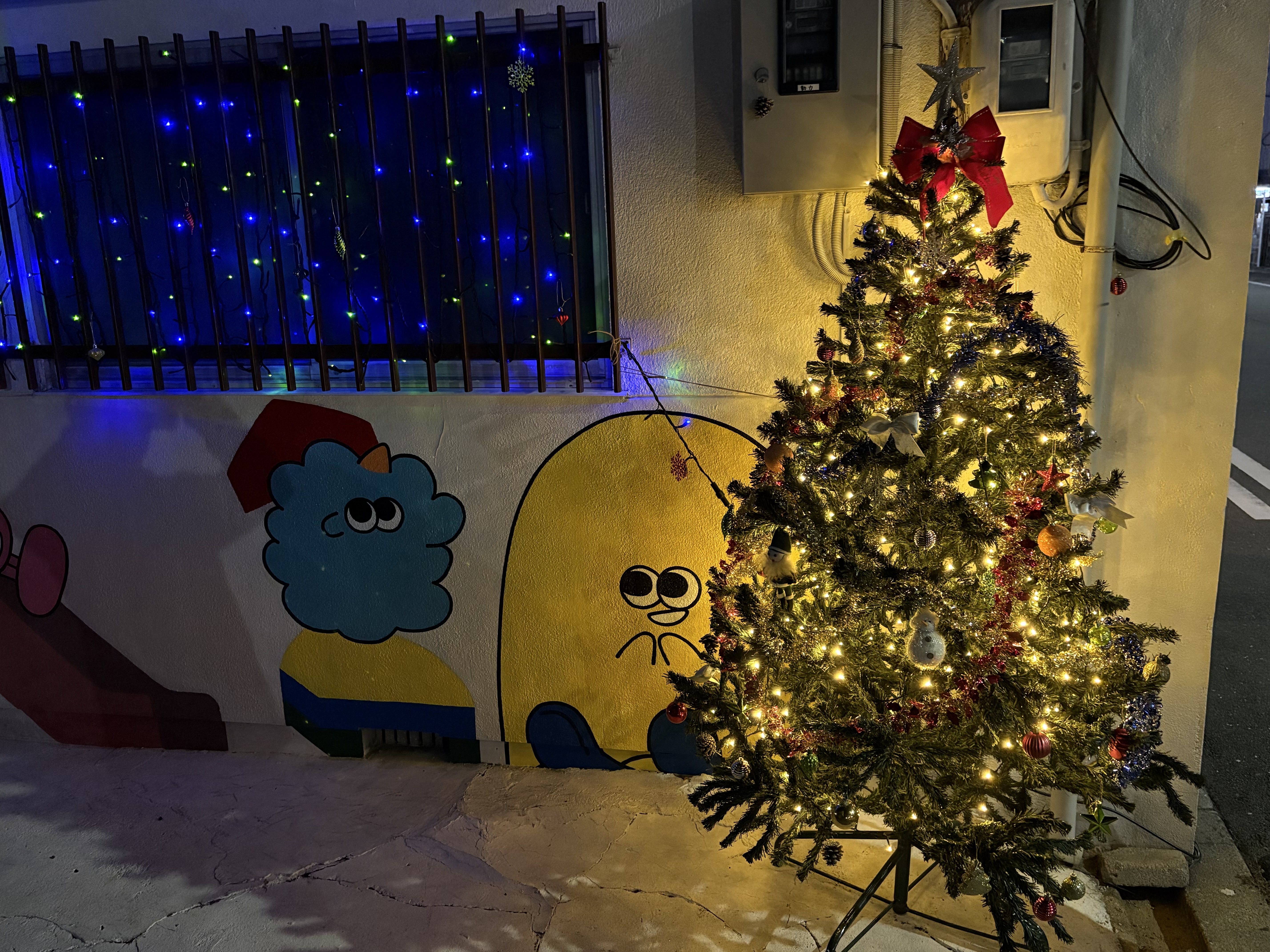 🎄✨ 夜の道に灯る【安心の光】。スレタンハウスのクリスマスツリーが、ずっと点灯している理由💡💖